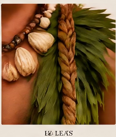 Kaimana green leaf shoulder drape detail.