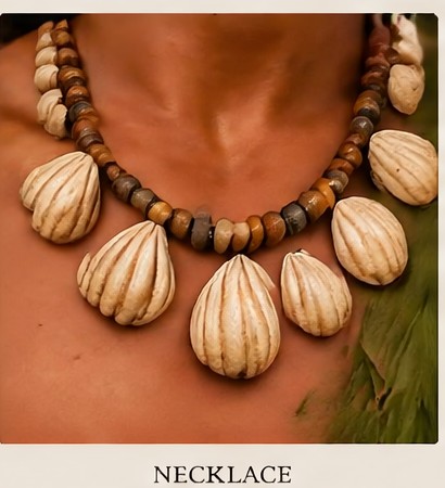 Kaimana shell and wood bead necklace detail.