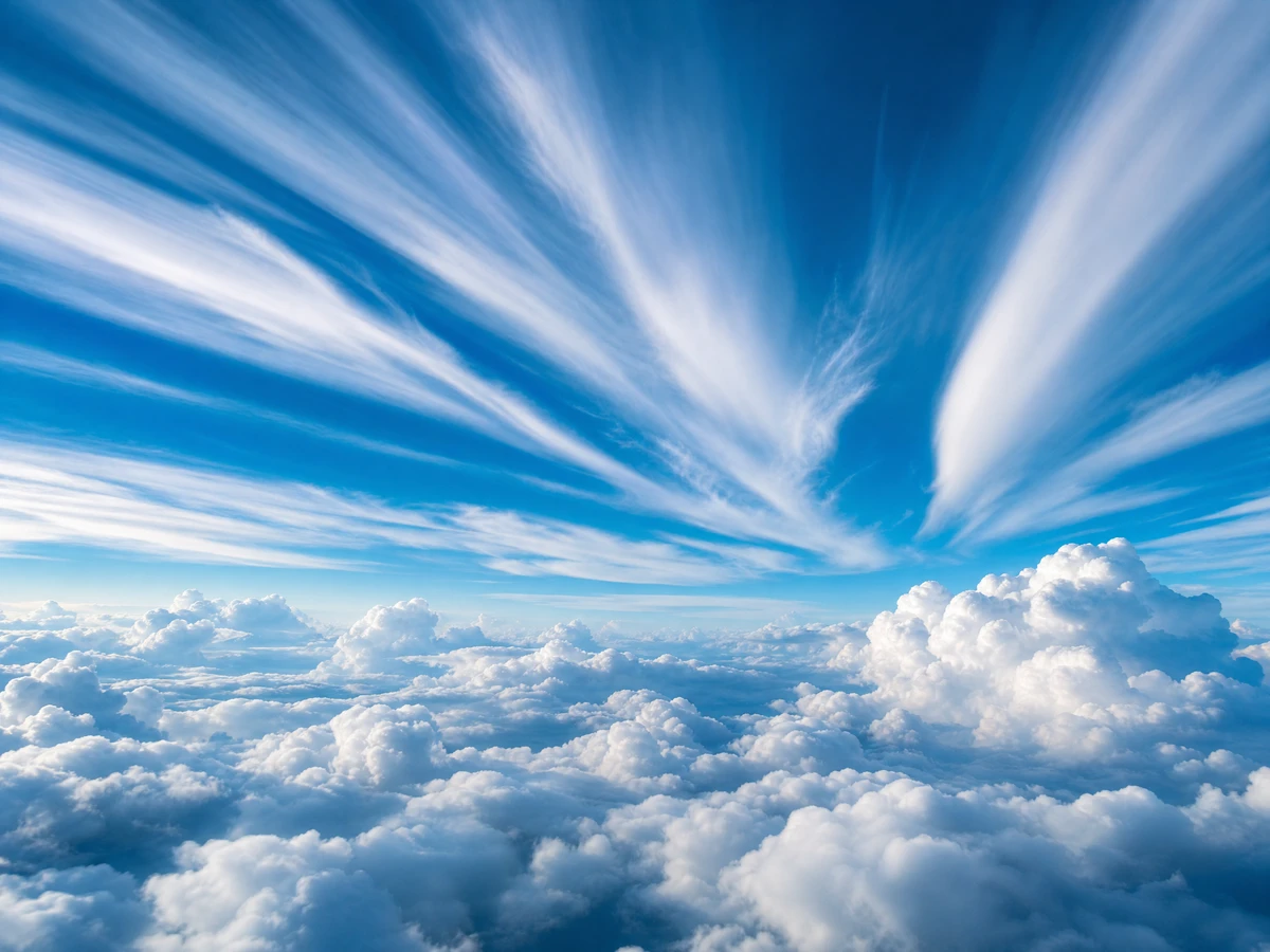 Silver clouds racing across a bright Hawaiian sky, sense of speed and openness