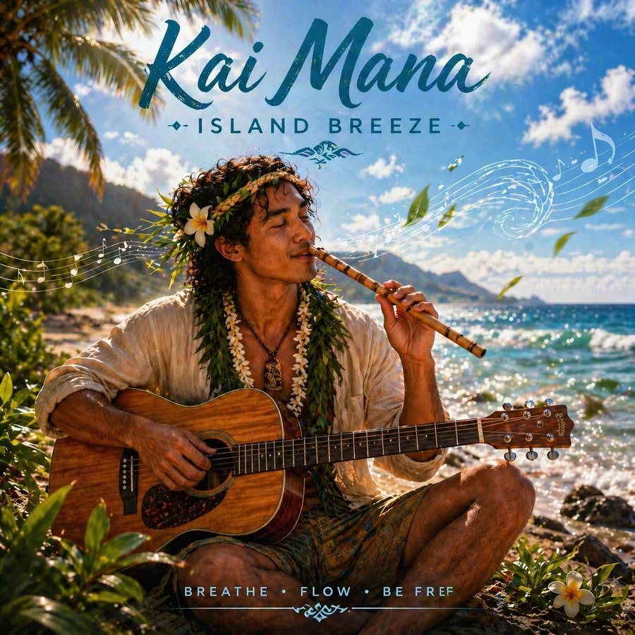 Island Breeze album cover for Kai Mana's 9-track Hawaiian fusion album of light melodies and Maui storytelling