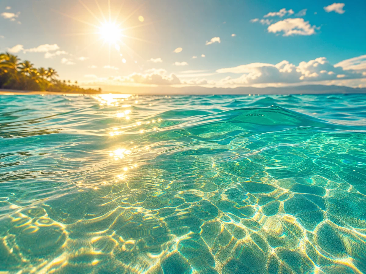 Midday sun reflecting on turquoise ocean surface