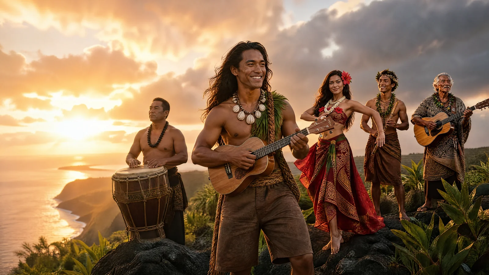 Kai Mana ocean sunset scene with warm light over Maui water
