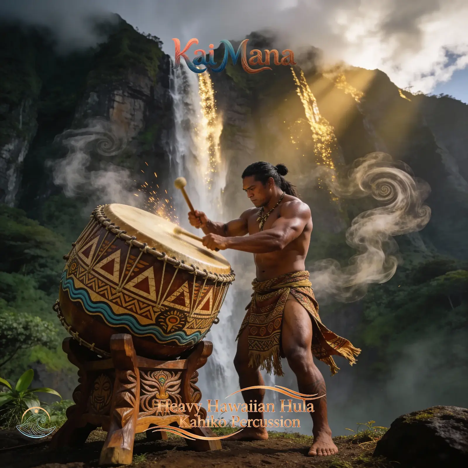 Heavy Hawaiian Hula Kahiko Percussion artwork by Kai Mana, reflecting vigorous, disciplined  Maui music themes