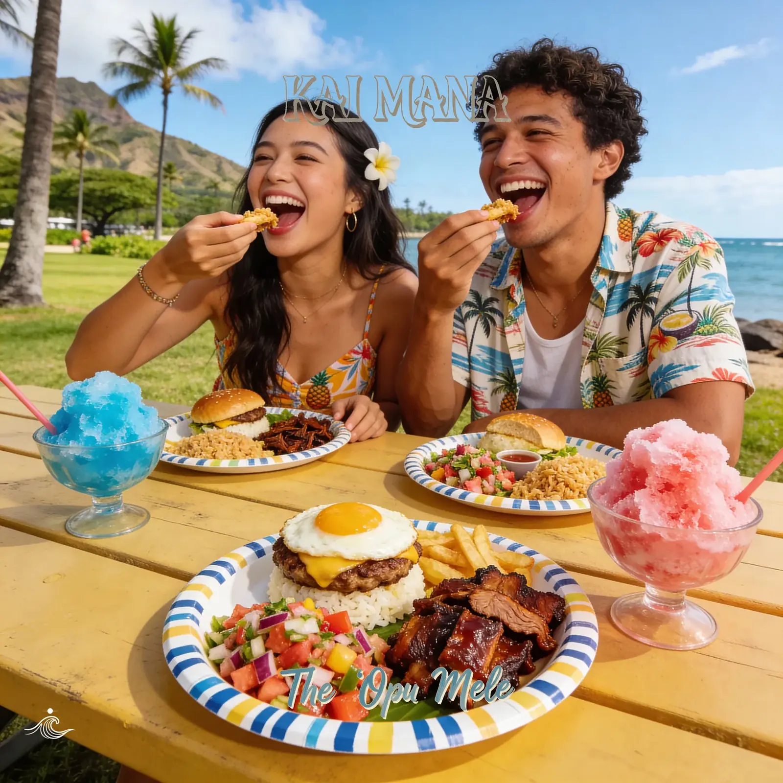 The ʻOpu Mele artwork by Kai Mana, reflecting humorous, lighthearted  Maui music themes