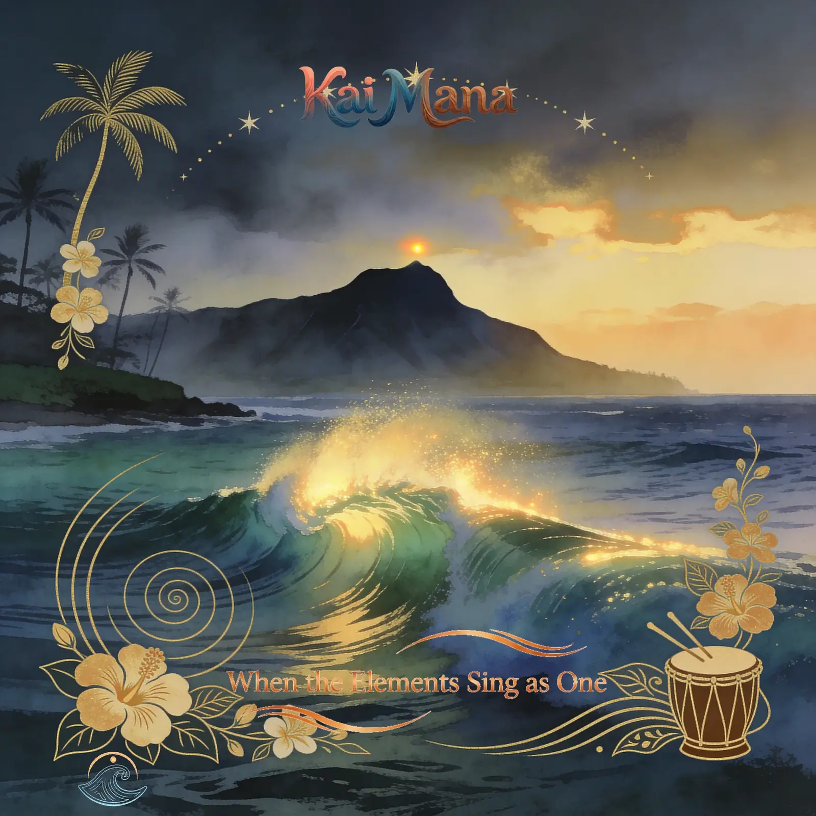 When the Elements Sing as One artwork by Kai Mana, reflecting harmonious, grand  Maui music themes