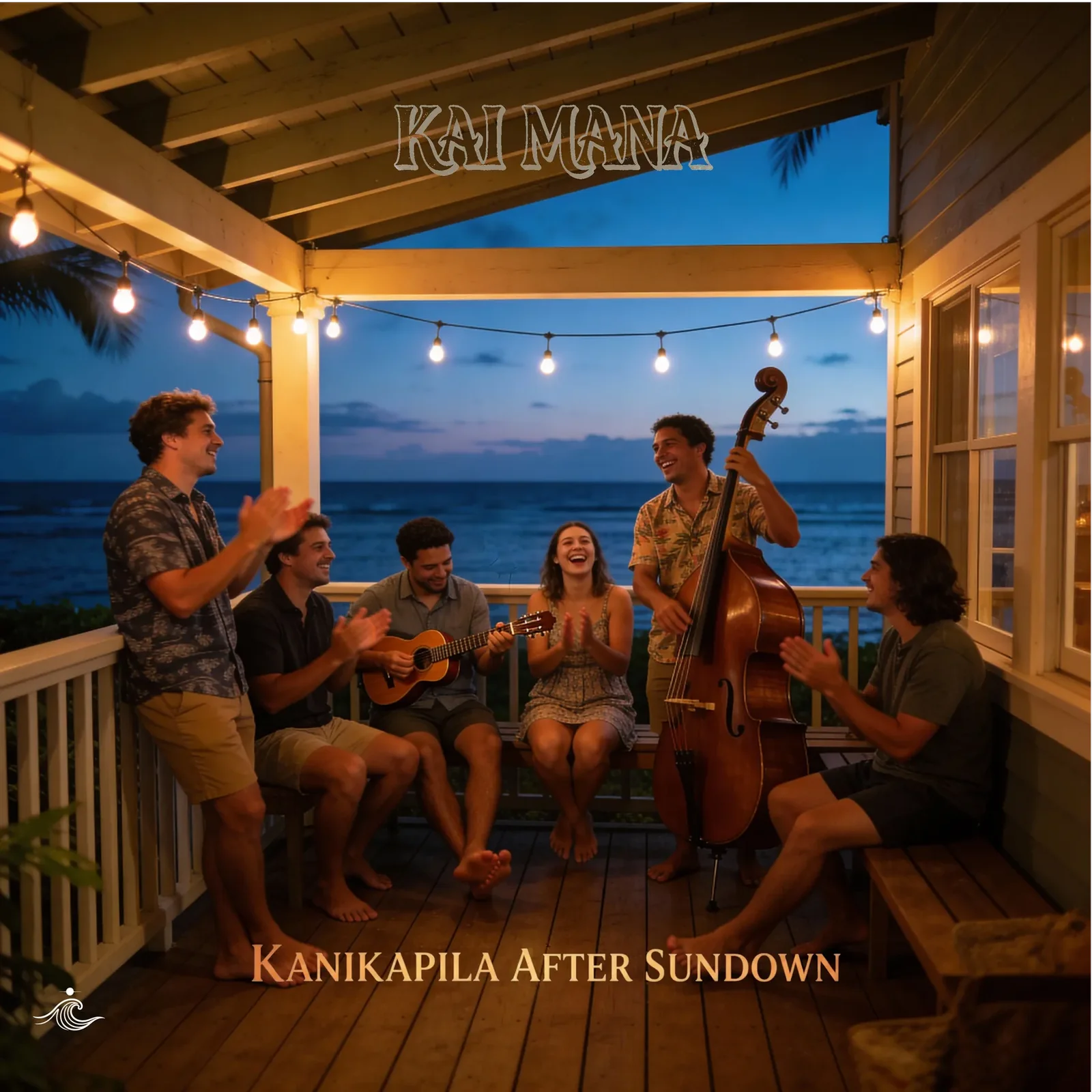 Kanikapila After Sundown artwork by Kai Mana, reflecting lively, social  Maui music themes