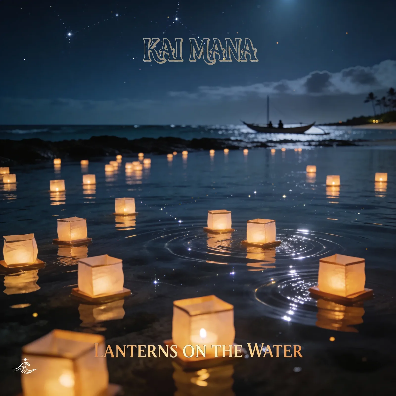 Lanterns on the Water artwork by Kai Mana, reflecting poignant, commemorative  Maui music themes