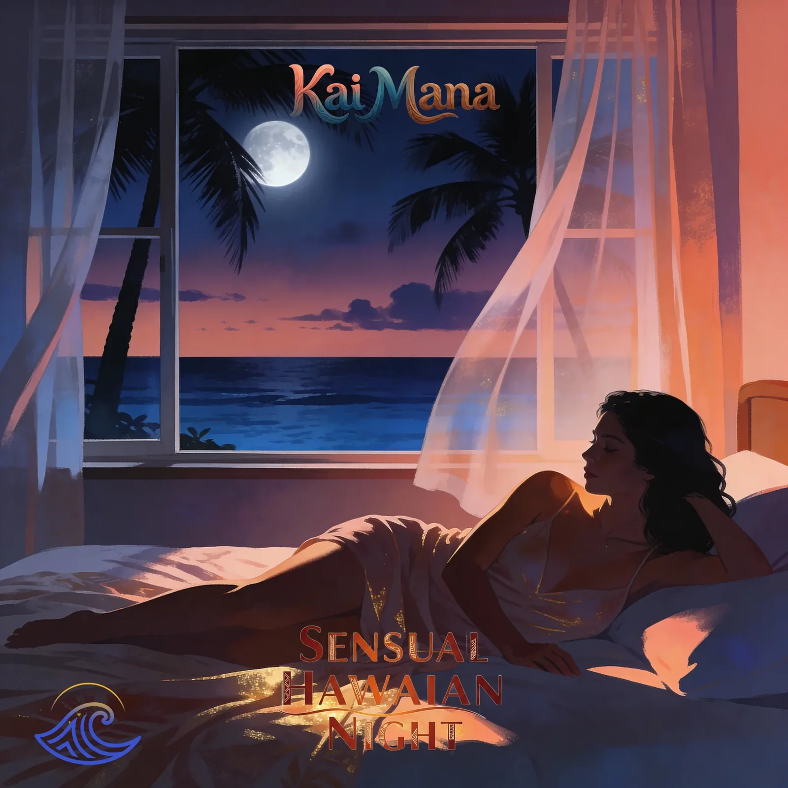 Sensual Hawaiian Night artwork by Kai Mana, reflecting dreamy, seductive island pop, r&b Maui music themes